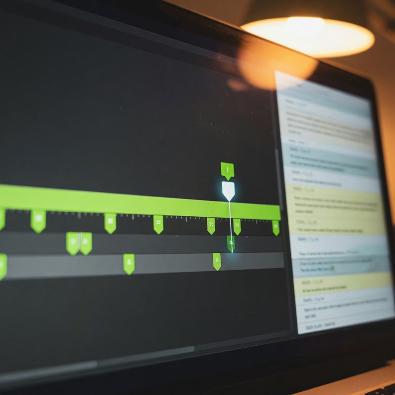 Video timeline with chapter markers on a laptop