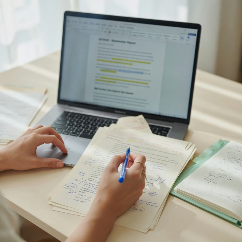 Creator editing description copy on a laptop